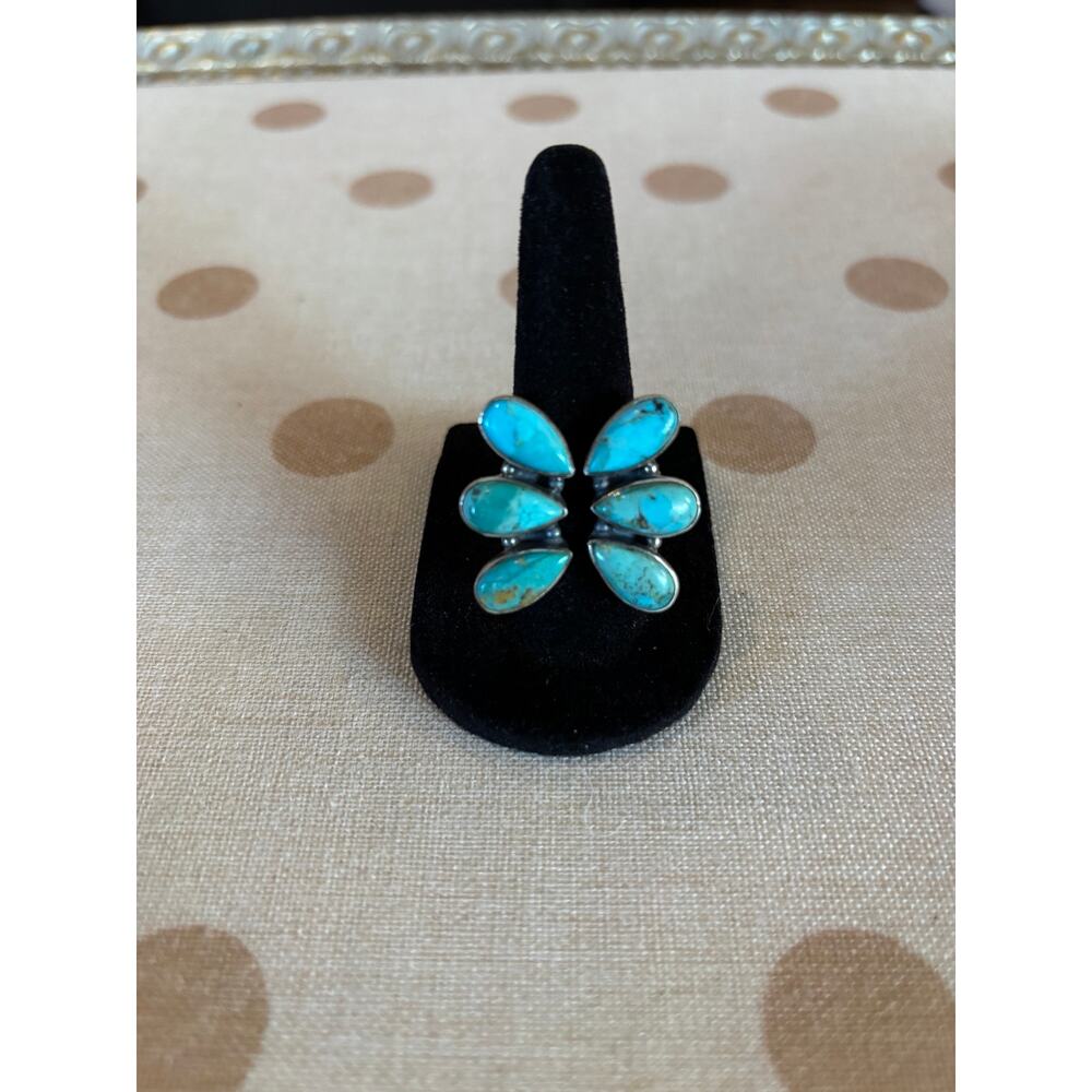 Mojave Turquoise Cluster Bypass Ring Sterling Silver Southwestern Statement Ring - Picture 3 of 9